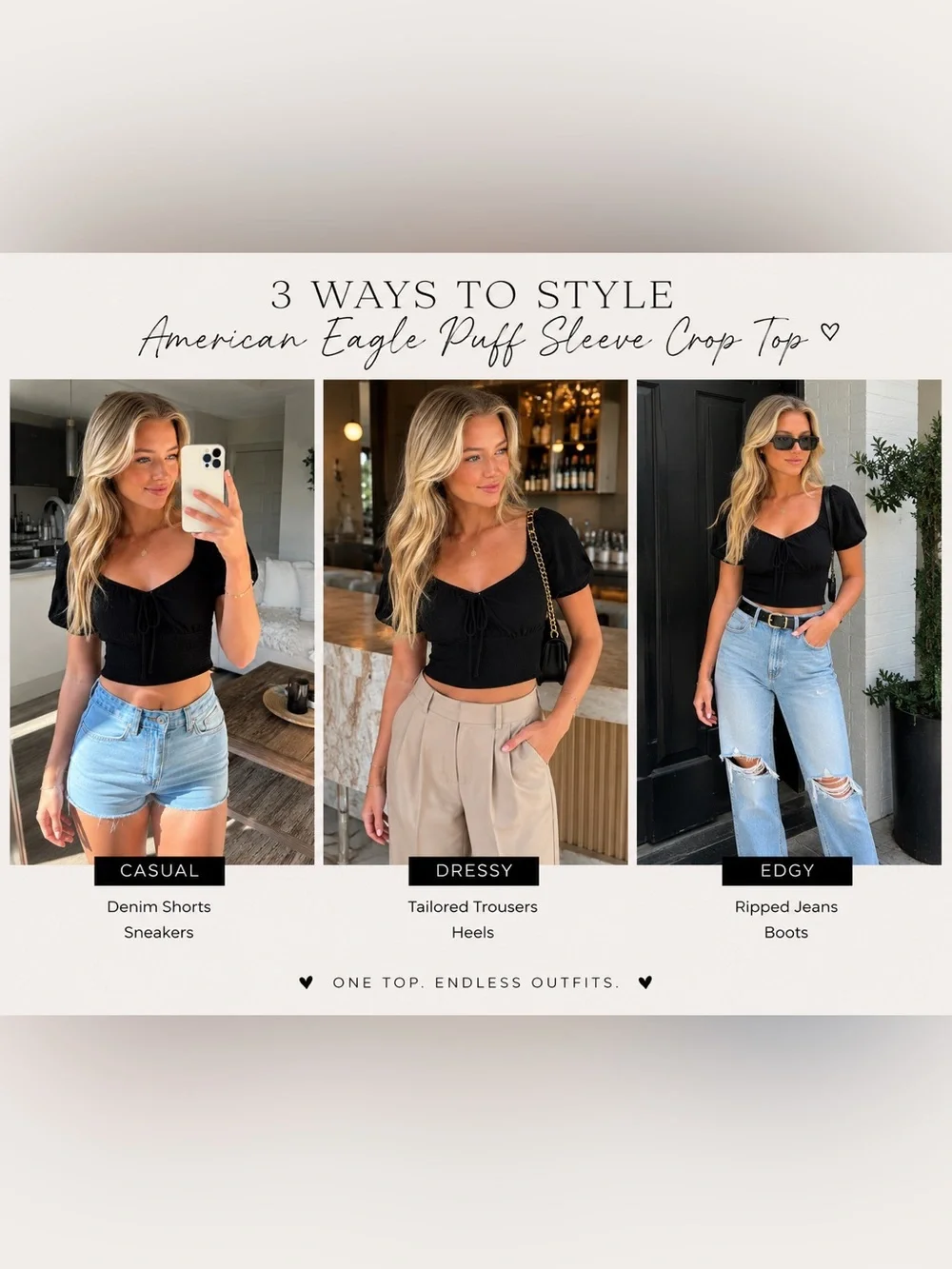 American Eagle Outfitters Black Smocked Tie-Front Crop Top